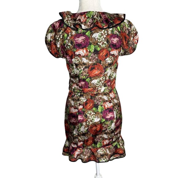 Twelve by Twelve Floral Silk Dress Ruffled Collar Small Multicolor Side Zipper - Picture 4 of 7
